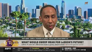 FIRST TAKE | "LeBron no more in GOAT convo" - Stephen A. on what sweep mean for LeBron's future