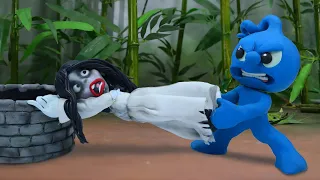 Tiny meets the REAL Sadako & The Ending👻📺Stop-Motion | Clay Mixer Heroes #claymixer #animation