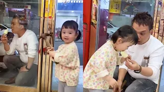 Dad Is Outside The Door And Won't Let His Daughter Eat Ice Cream