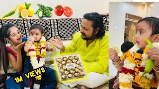 Chikoo Baby Eating for the 1st time in Life 🥰shopping 😱He ate Lemon & Chilli Bindass Kavya
