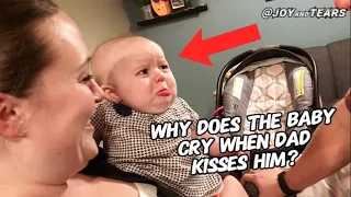 Why does the baby cry when dad kisses him?#shorts#baby#dog#cat#love#funny#comment#like#live