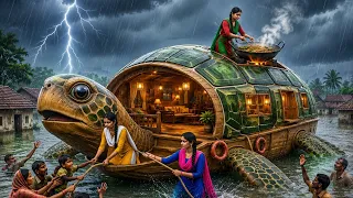 ❤️ 3 Sisters Build a Giant Floating Turtle House! Rescue Village During the Biggest Flood! 🌊🐢🏠