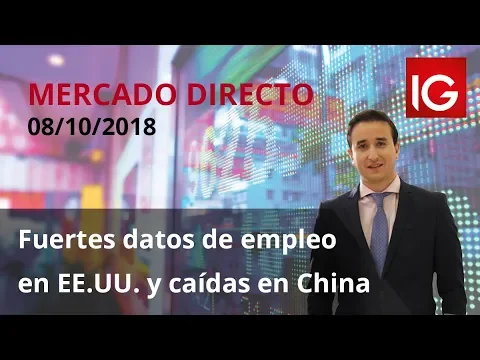 Sesión de Mercado Directo del 8 de octubre de 2018. En ella, Sergio Ávila analiza el comienzo de la semana después de los fuertes datos de empleo en EE.UU. y las caídas en China. Pone también el foco de atención en el mercado de bonos.
