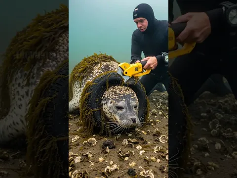Scuba Diver Saves Stranded Seal from Entrapment! #rescue #animals #wildlife