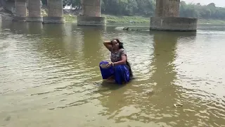 Hair wash in river with shampoo 🧴 || Long hair washing in River