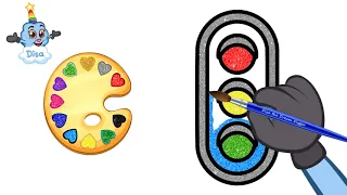 Learn Colors 🎨 Traffic lights ☆ Coloring Video for Kids ☆ Nursery Rhymes and Kids songs