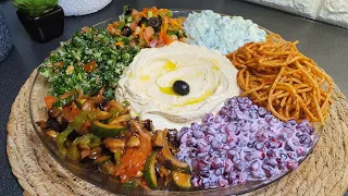 اطيب مقبلات المطاعم بفديو واحد😋باذنجانية رمانية تبولة حمص بطحينة جاجيك بيروتيه ومقبلات سباكيتي