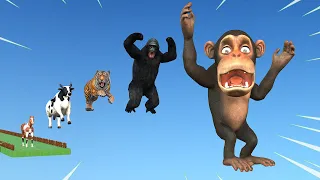 Jump Game with Monkey, Tiger, Lion, Gorilla, Bull, Cow, Horse