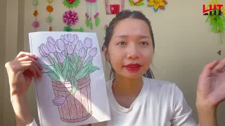 Vẽ chậu hoa ly màu tím