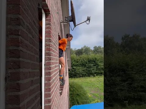Girl Jump From Window to Trampoline Then Bounce Back to Same Spot