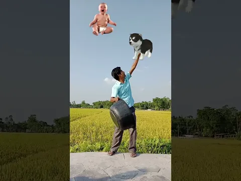Flying Crying babies catching vs puppy & cat - Funny vfx magic video