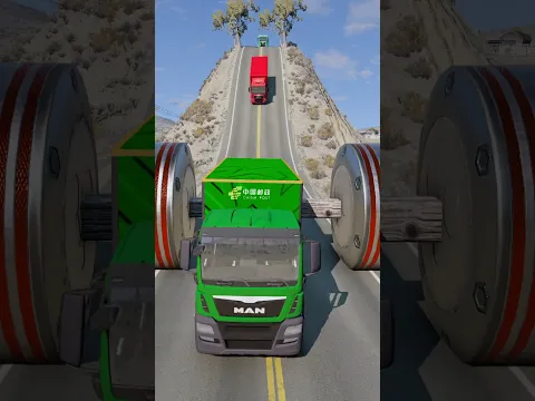 Dumper trucks vs giant bollards log trap part45 #automobile #shortvideo #beamngdrive #truck #dumper