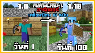 มหากาพย์!! โคตรเอาชีวิตรอด 100 วัน ในเกมทั้งหมด 18 เวอร์ชั่น Minecraft Hardcore