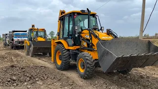 2 JCB 3dx Machines Loading Mud Together TATA Dump Truck 2518 10 Tyre Tipper with JCB 3dx