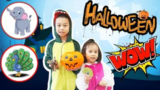 aprende los animales para niños con bi y bon en la casa de Halloween
