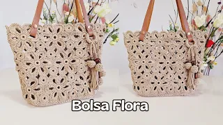 BOLSA DE CROCHÊ FEITA COM FLORES SUPER ESTILOSA E FÁCIL DE FAZER (bolsa Flora)