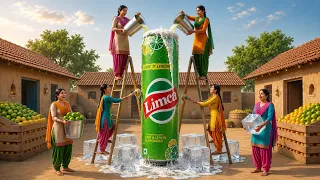 🍋 Women Create a Giant Limca in the Village! 🏡 #colddrink #food #lemon 