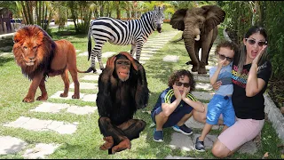 Caio, Cadu e os animais da floresta.