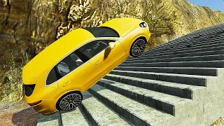 Cars VS STEEP STAIR & WATER TEST #2 - BeamNg Drive