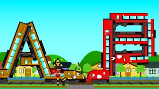 ABCに変形する踏切カンカンと電車
