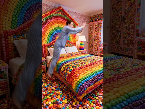 Jumping into a CANDY Bed! 🍬🌈