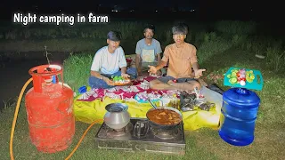 Night camping in farm with friends