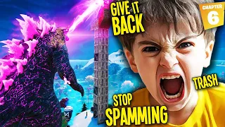 STEALING *NEW* "GODZILLA BOSS" From ANGRY KID on Fortnite (Fortnite Trolling)