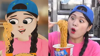 DONA 도나 animation | Mukbang 짜장면 떡볶이 편의점 먹방 challenge Convenience