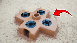 Innovation village style 4 burner chulha | Handmade mud stove tutorial 