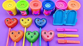 Satisfying Video l How To Make Ice Cream Stick With Playdoh Glitter Lollipop Heart ASMR | Zic Zic