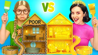 HOW TO MAKE CARDBOARD HOUSE 1-star vs 5-star Doll Transformation  Cute Tiny Crafts by 123 GO SCHOOL