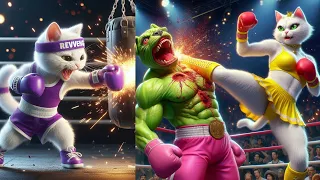 Revenge for Dad😹 White Cat 🆚  Green Dog#catlover #kitten #cute #cutecat #shorts  #funny #boxingvideo