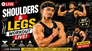 🔴 SHOULDERS & LEGS WORKOUT 🔥 LIVE | Build Bigger Shoulders & Stronger Legs| Desi Home Gym#fitness