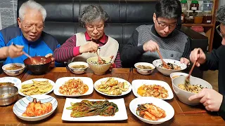 초간단 5분 콩나물 밥과 초간단 배추우거지국 먹방 (돌산갓김치, 팽이버섯전, 두부참치 짜글이) Kongnamul Bap Mukbang / Korean Food Recipes