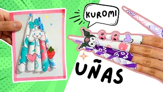 Uñas de papel  (Kuromi & Cinnamoroll) - Tutorial fácil