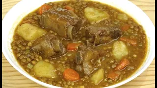 LENTEJAS CON COSTILLA DE CERDO, Guiso Tradicional, Fácil y Rico😋LENTILS WITH PORK RIBS