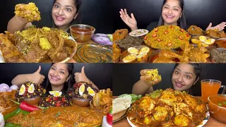 ASMR: EATING SPICY VEGETABLE PULAO🔥/ MUTTON🐐 CURRY/ CHICKEN🍗 CURRY/ FISH🐠 CURRY/ Mukbang🔥Food INDIAN