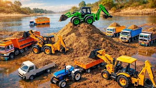 New Truck Tata Tipper Muddy Accident Pulling Out JCB 3DX | Tractor Cartoon | JCB Cartoon | AJ TOYS