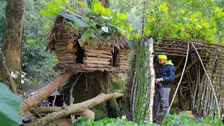 ¡Construir Increíble método más rápido casa de madera con techo de hierba / 100% VIVIENDA CASA!