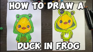 How to Draw a Cute Duck in a Frog Costume 🐤🐸 | Easy Marker Drawing Tutorial for Beginners!