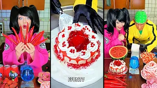 Ice cream challenge! Red food vs pink food mukbang