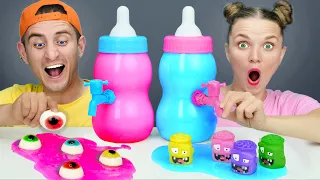 ASMR Jelly Pink Blue Party 컬러 보틀 캔디 젤리 먹방 Mukbang Bottle Candy drink
