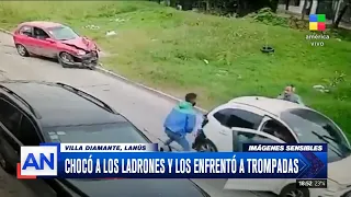 Chocó a los ladrones y los enfrentó a trompadas