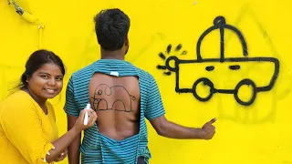 Drawing Challenge on My Back, Can You Do It This Challenge #shorts