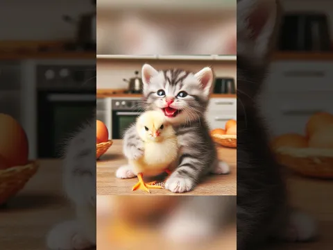 Munchie and little chicken friend 🐈🐣 #cat #ai #catlover #cutecat #story
