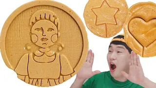 Mukbang 오징어게임 달고나먹방 DALGONA SQUID GAME CHALLENGE RECIPE DESSERT 대왕달고나 Big DALGONA 달고나라떼 JJAEMI째미