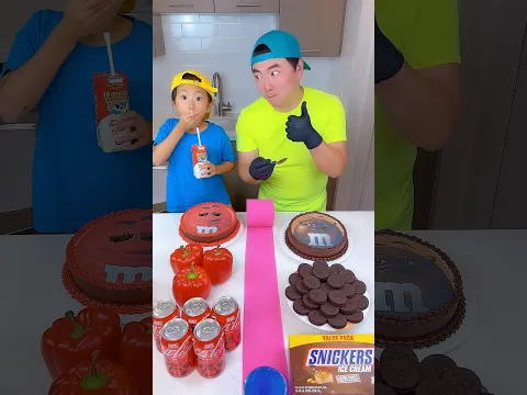 M&M's red foods vs chocolate foods ice cream challenge!🍨 #funny #shorts by Ethan Funny Family