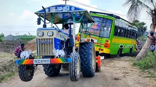 bus stuck in mud rescue by Swaraj tractor 744fe | Tractor and Tractor Videos | Come to Village