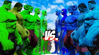 TEAM GREEN ( 3 HULK & 2 SPIDER-MAN) VS TEAM BLUE (3 HULK & 2 SPIDER-MAN ) - EPIC SUPERHEORES WAR