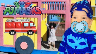 PJ Masks BABY CATBOY STARTS FIRE At Fire Truck Park! Romeo Saves the Day Not PJ Mask